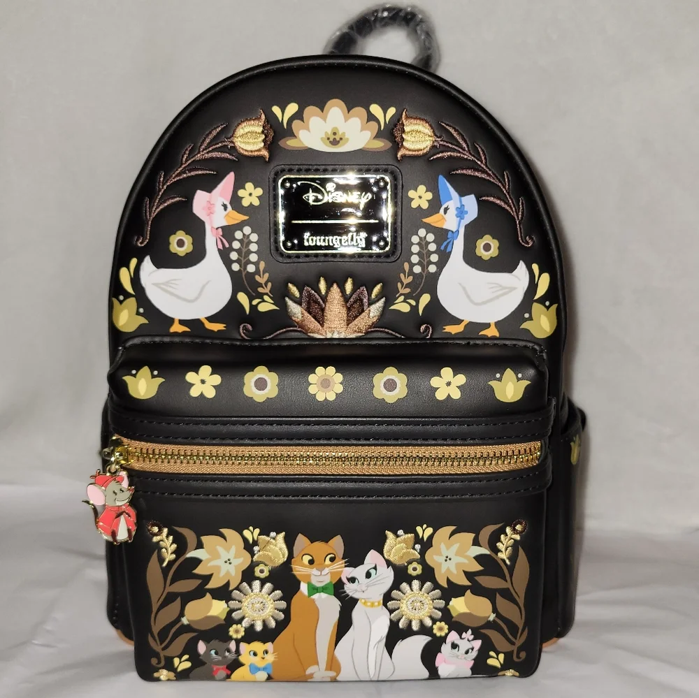 Disney x Loungefly Black Floral Aristocats Mini Backpack